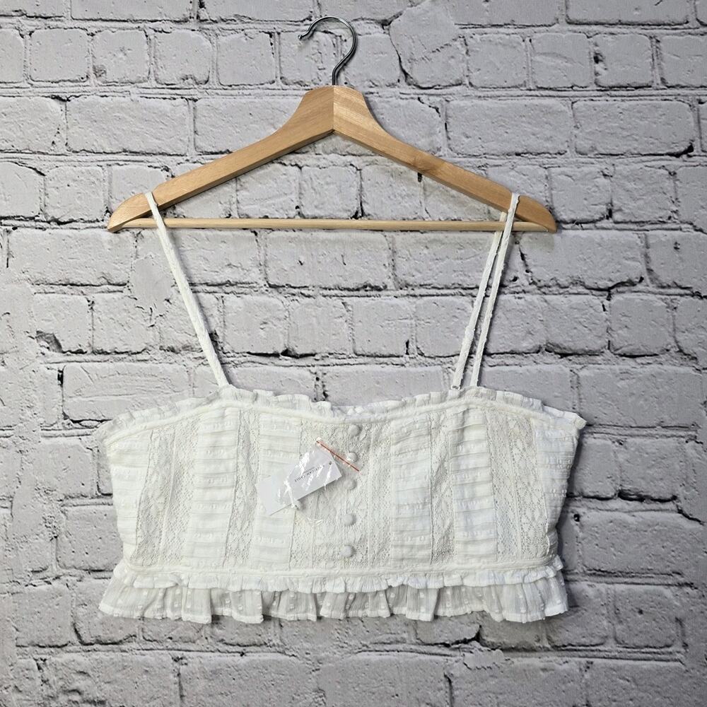 American Eagle Smocked Cotton Cami Square Neck White New Size Large